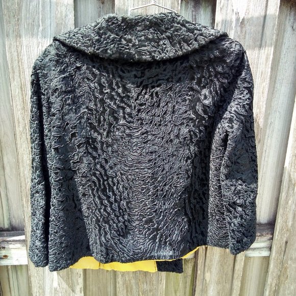 Vintage black persian lamb cropped cocktail jacket 3/4 sleeves - Picture 2 of 11